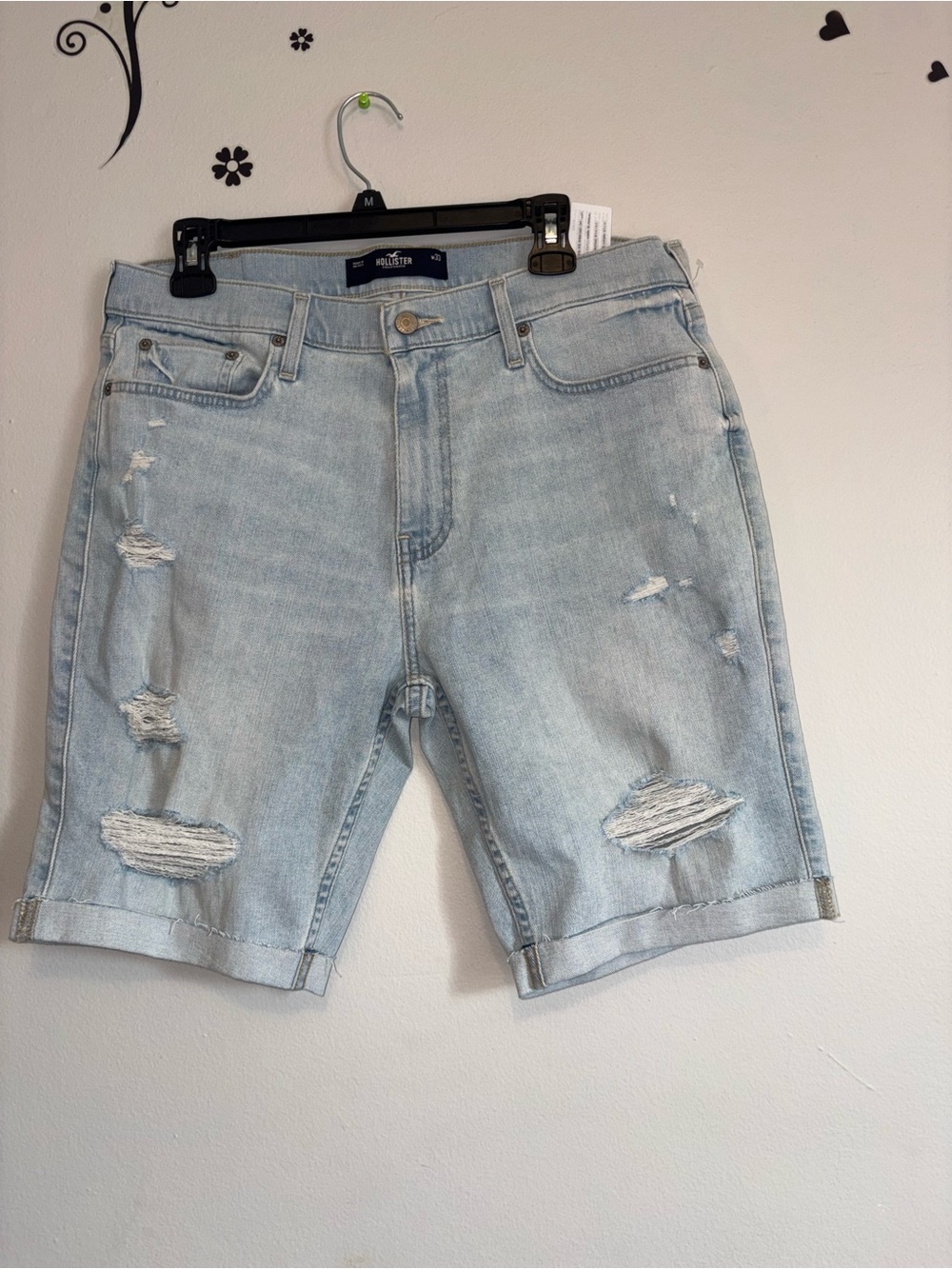 Hollister Light Blue Distressed Denim Jean Shorts